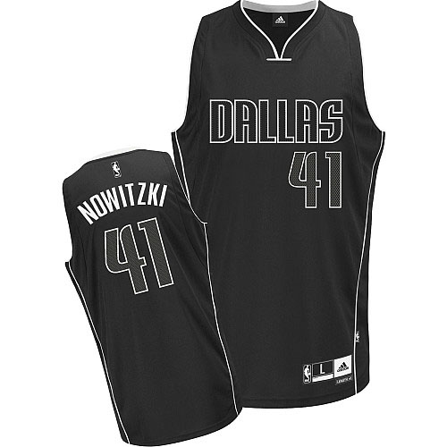 Men's Adidas Dallas Mavericks #41 Dirk Nowitzki Authentic Black/White Fashion NBA Jersey