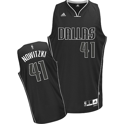 Men's Adidas Dallas Mavericks #41 Dirk Nowitzki Swingman Black/White Fashion NBA Jersey