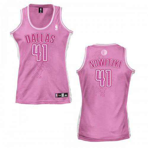 Women's Adidas Dallas Mavericks #41 Dirk Nowitzki Authentic Pink Fashion NBA Jersey