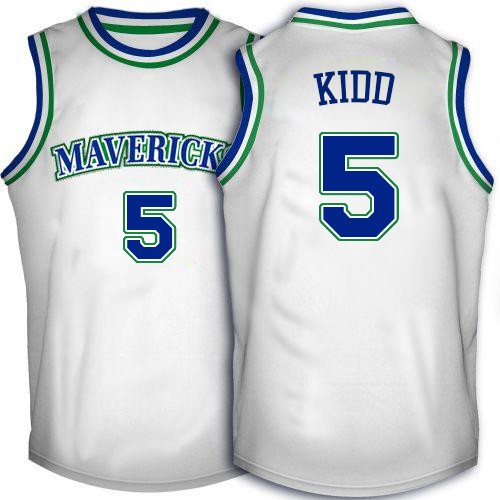 Men's Adidas Dallas Mavericks #5 Jason Kidd Authentic White Throwback NBA Jersey