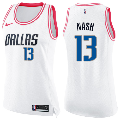 Women's Nike Dallas Mavericks #13 Steve Nash Swingman White/Pink Fashion NBA Jersey