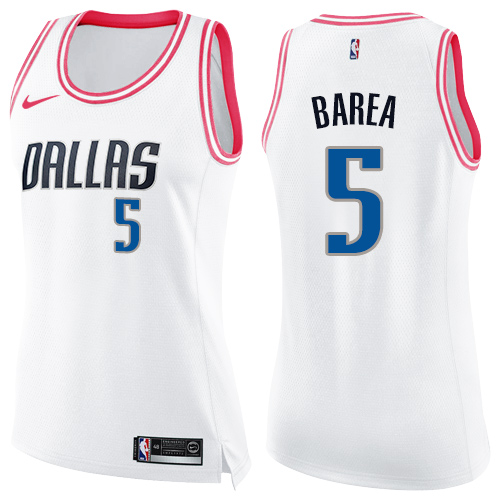 Women's Nike Dallas Mavericks #5 Jose Juan Barea Swingman White/Pink Fashion NBA Jersey