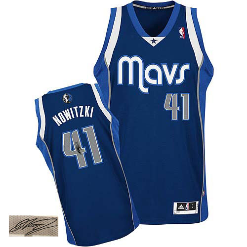 Men's Adidas Dallas Mavericks #41 Dirk Nowitzki Authentic Navy Blue Alternate Autographed NBA Jersey