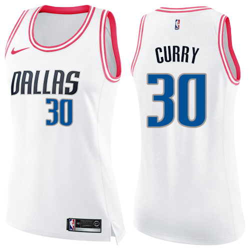 Women's Nike Dallas Mavericks #30 Seth Curry Swingman White/Pink Fashion NBA Jersey