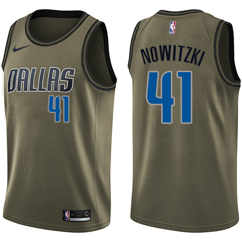 Men's Nike Dallas Mavericks #41 Dirk Nowitzki Swingman Green Salute to Service NBA Jersey