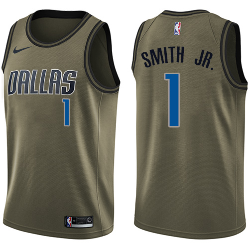 Men's Nike Dallas Mavericks #1 Dennis Smith Jr. Swingman Green Salute to Service NBA Jersey