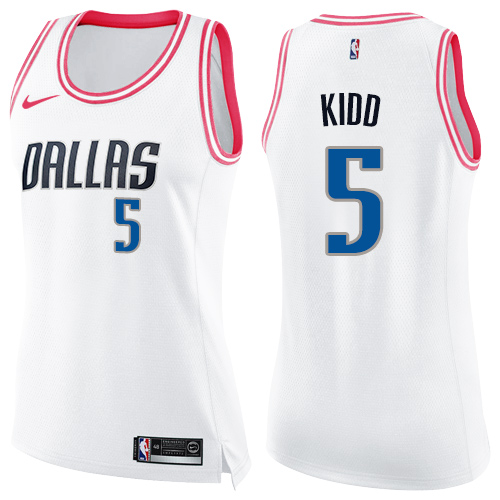 Women's Nike Dallas Mavericks #5 Jason Kidd Swingman White/Pink Fashion NBA Jersey
