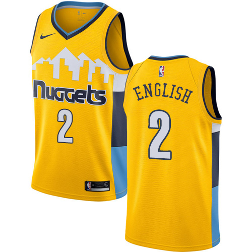 Men's Nike Denver Nuggets #2 Alex English Authentic Gold Alternate NBA Jersey Statement Edition