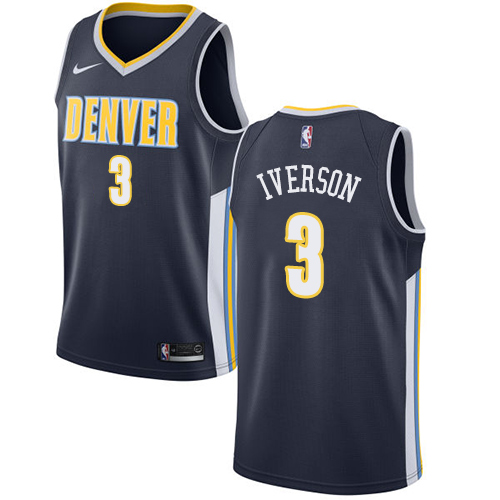 Men's Nike Denver Nuggets #3 Allen Iverson Authentic Navy Blue Road NBA Jersey - Icon Edition