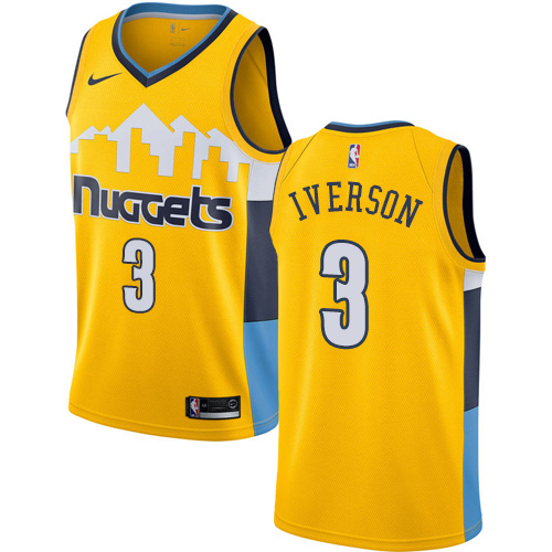 Men's Nike Denver Nuggets #3 Allen Iverson Swingman Gold Alternate NBA Jersey Statement Edition