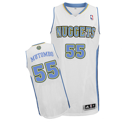 Men's Adidas Denver Nuggets #55 Dikembe Mutombo Authentic White Home NBA Jersey