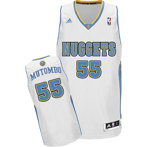 Men's Adidas Denver Nuggets #55 Dikembe Mutombo Swingman White Home NBA Jersey