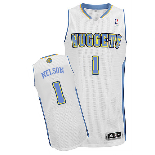 Men's Adidas Denver Nuggets #1 Jameer Nelson Authentic White Home NBA Jersey