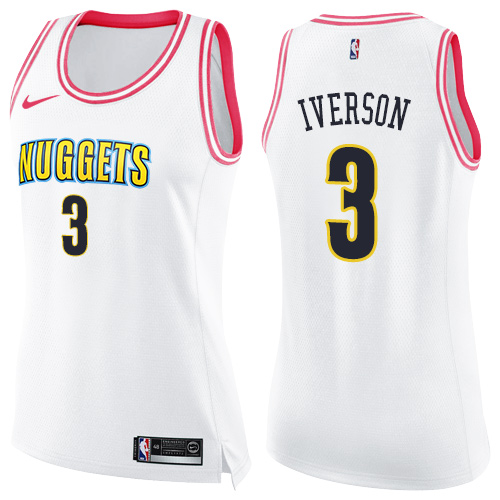 Women's Nike Denver Nuggets #3 Allen Iverson Swingman White/Pink Fashion NBA Jersey