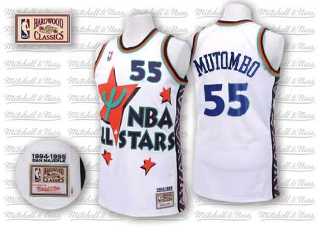Men's Adidas Denver Nuggets #55 Dikembe Mutombo Authentic White 1995 All Star Throwback NBA Jersey