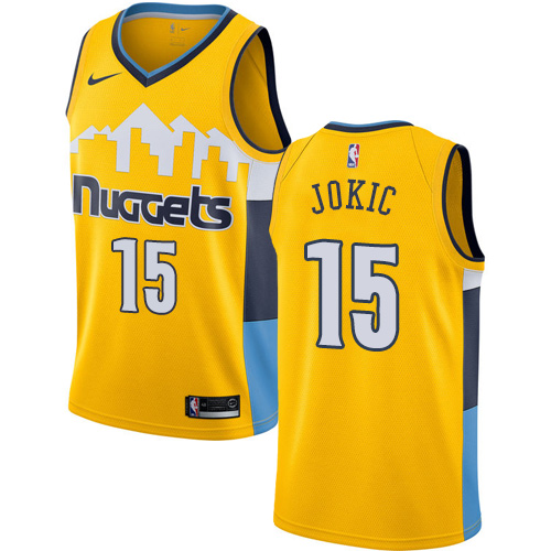 Men's Nike Denver Nuggets #15 Nikola Jokic Authentic Gold Alternate NBA Jersey Statement Edition