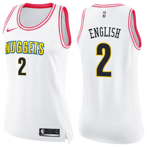 Women's Nike Denver Nuggets #2 Alex English Swingman White/Pink Fashion NBA Jersey