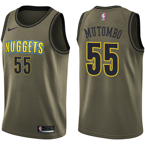 Youth Nike Denver Nuggets #55 Dikembe Mutombo Swingman Green Salute to Service NBA Jersey