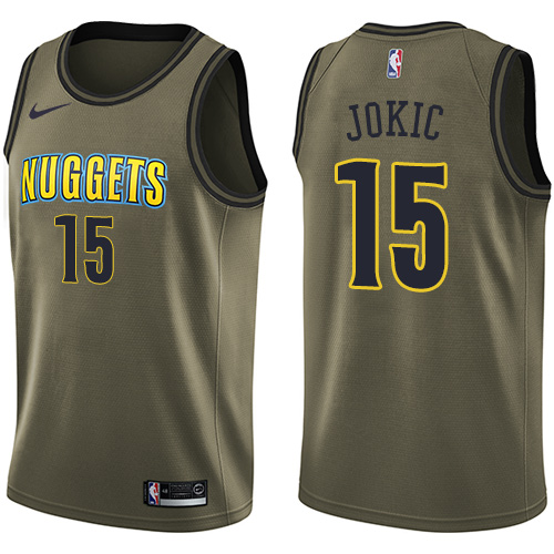 Men's Nike Denver Nuggets #15 Nikola Jokic Swingman Green Salute to Service NBA Jersey