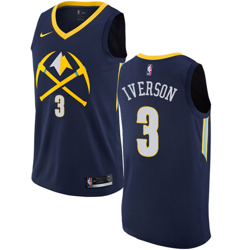Men's Nike Denver Nuggets #3 Allen Iverson Authentic Navy Blue NBA Jersey - City Edition