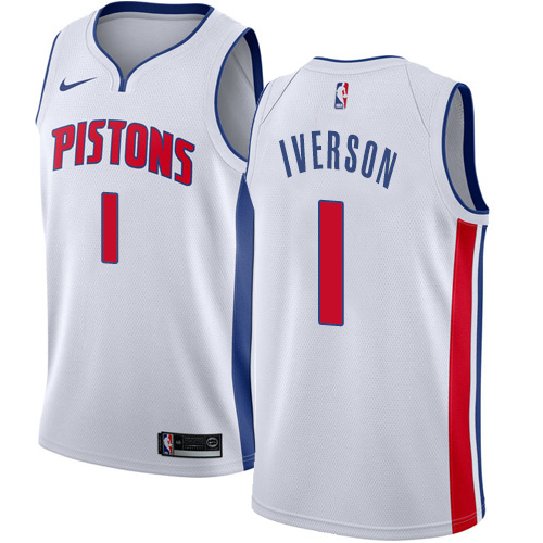 Men's Nike Detroit Pistons #1 Allen Iverson Authentic White Home NBA Jersey - Association Edition