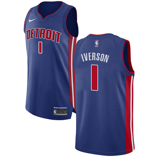 Men's Nike Detroit Pistons #1 Allen Iverson Authentic Royal Blue Road NBA Jersey - Icon Edition