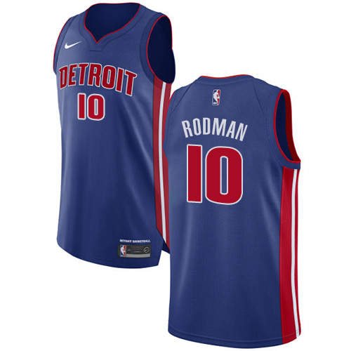 Men's Nike Detroit Pistons #10 Dennis Rodman Authentic Royal Blue Road NBA Jersey - Icon Edition