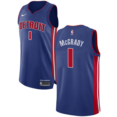 Men's Nike Detroit Pistons #1 Tracy McGrady Authentic Royal Blue Road NBA Jersey - Icon Edition