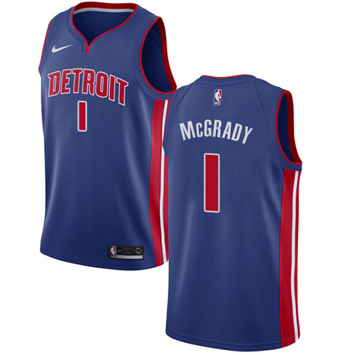 Men's Nike Detroit Pistons #1 Tracy McGrady Swingman Royal Blue Road NBA Jersey - Icon Edition