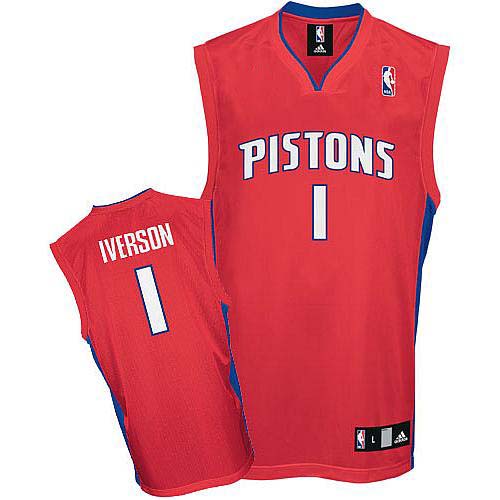 Men's Adidas Detroit Pistons #1 Allen Iverson Authentic Red NBA Jersey
