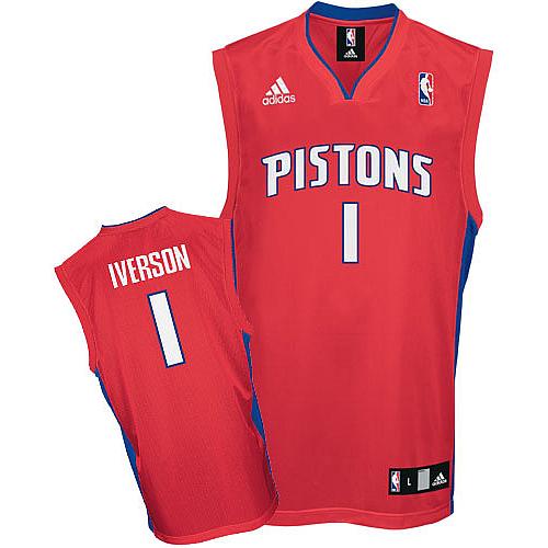 Men's Adidas Detroit Pistons #1 Allen Iverson Swingman Red NBA Jersey
