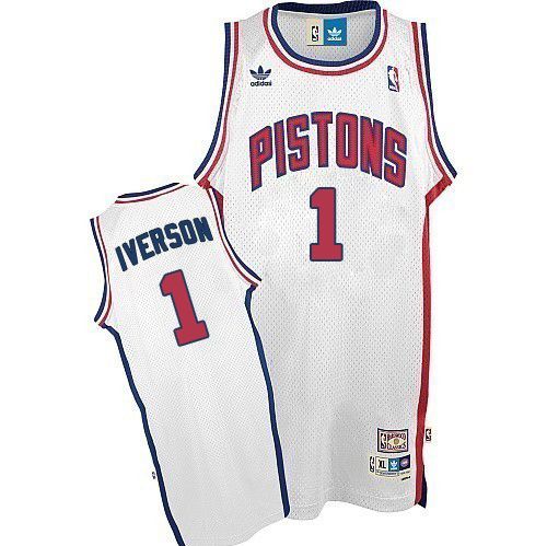 Men's Adidas Detroit Pistons #1 Allen Iverson Swingman White Throwback NBA Jersey