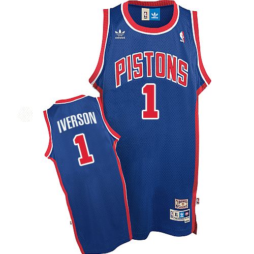 Men's Adidas Detroit Pistons #1 Allen Iverson Authentic Blue Throwback NBA Jersey
