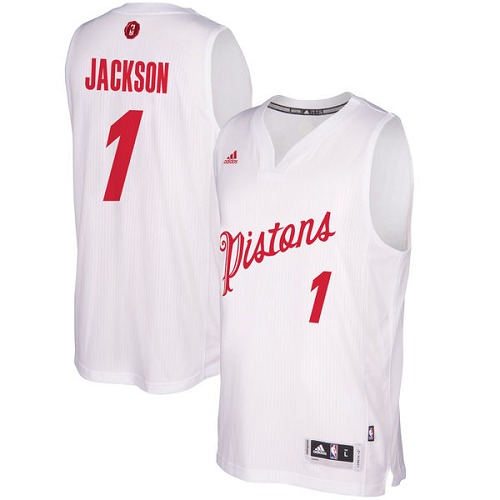 Men's Adidas Detroit Pistons #1 Reggie Jackson Authentic White 2016-2017 Christmas Day NBA Jersey
