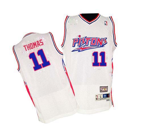 Men's Mitchell and Ness Detroit Pistons #11 Isiah Thomas Authentic White Throwback NBA Jersey