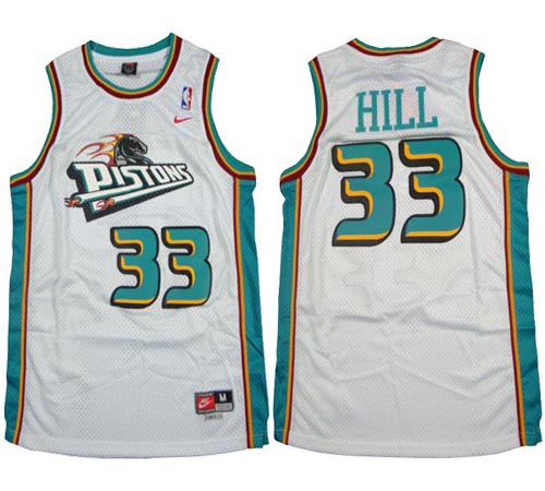 Men's Nike Detroit Pistons #33 Grant Hill Authentic White Throwback NBA Jersey