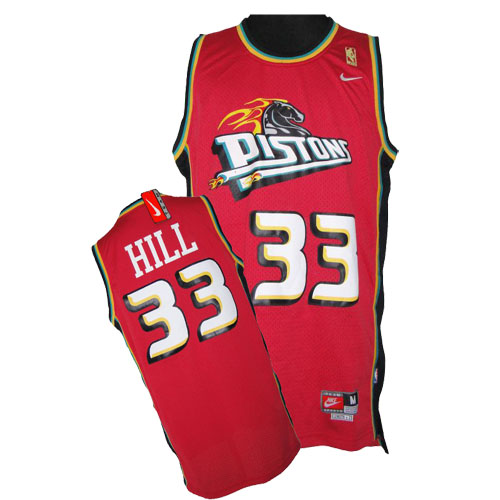 Men's Nike Detroit Pistons #33 Grant Hill Authentic Red Throwback NBA Jersey