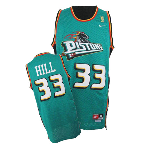 Men's Nike Detroit Pistons #33 Grant Hill Authentic Green Throwback NBA Jersey