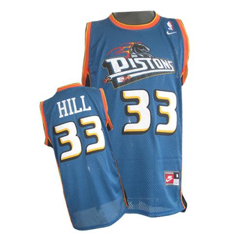 Men's Nike Detroit Pistons #33 Grant Hill Authentic Blue Throwback NBA Jersey