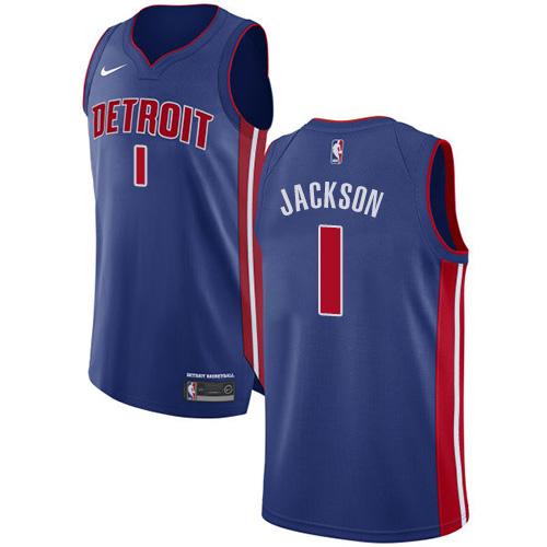 Men's Nike Detroit Pistons #1 Reggie Jackson Authentic Royal Blue Road NBA Jersey - Icon Edition