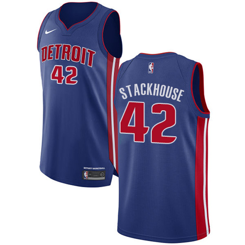 Men's Nike Detroit Pistons #42 Jerry Stackhouse Authentic Royal Blue Road NBA Jersey - Icon Edition