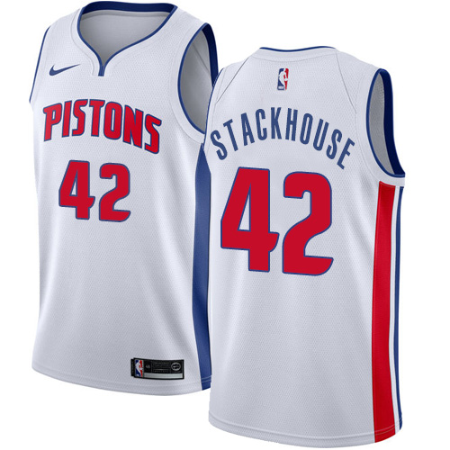 Women's Nike Detroit Pistons #42 Jerry Stackhouse Authentic White Home NBA Jersey - Association Edition