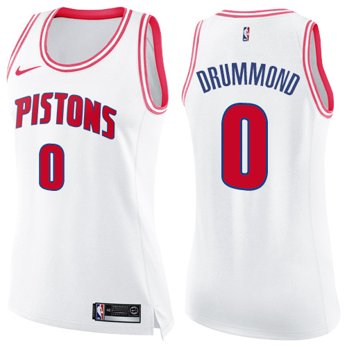 Women's Nike Detroit Pistons #0 Andre Drummond Swingman White/Pink Fashion NBA Jersey