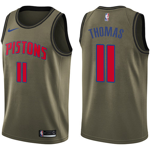 Men's Nike Detroit Pistons #11 Isiah Thomas Swingman Green Salute to Service NBA Jersey