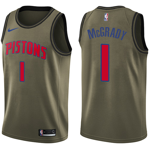Youth Nike Detroit Pistons #1 Tracy McGrady Swingman Green Salute to Service NBA Jersey