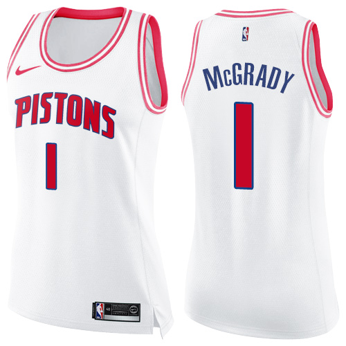 Women's Nike Detroit Pistons #1 Tracy McGrady Swingman White/Pink Fashion NBA Jersey
