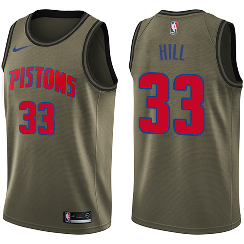 Men's Nike Detroit Pistons #33 Grant Hill Swingman Green Salute to Service NBA Jersey