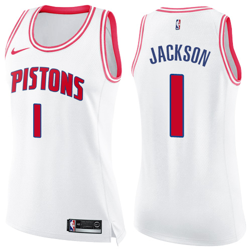 Women's Nike Detroit Pistons #1 Reggie Jackson Swingman White/Pink Fashion NBA Jersey