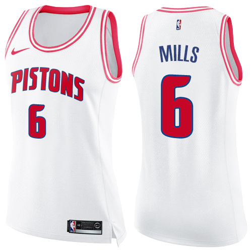 Women's Nike Detroit Pistons #6 Terry Mills Swingman White/Pink Fashion NBA Jersey