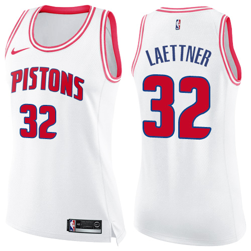 Women's Nike Detroit Pistons #32 Christian Laettner Swingman White/Pink Fashion NBA Jersey